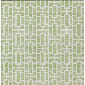 Homeroots 3' Artichoke Green And Ivory Geometric Washable Area Rug For Indoor And Outdoor Spaces 8' X 10' Polyester 594824