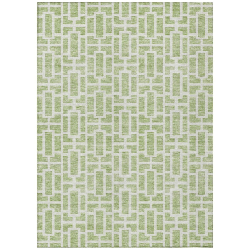 HomeRoots 5' Stylish Artichoke Green and Ivory Geometric Washable Area Rug for Indoor and Outdoor Spaces 8' X 10' 594824