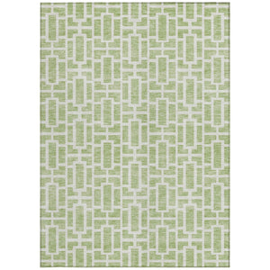 Homeroots 3' Artichoke Green And Ivory Geometric Washable Area Rug For Indoor And Outdoor Spaces 9' X 12' Polyester 594825