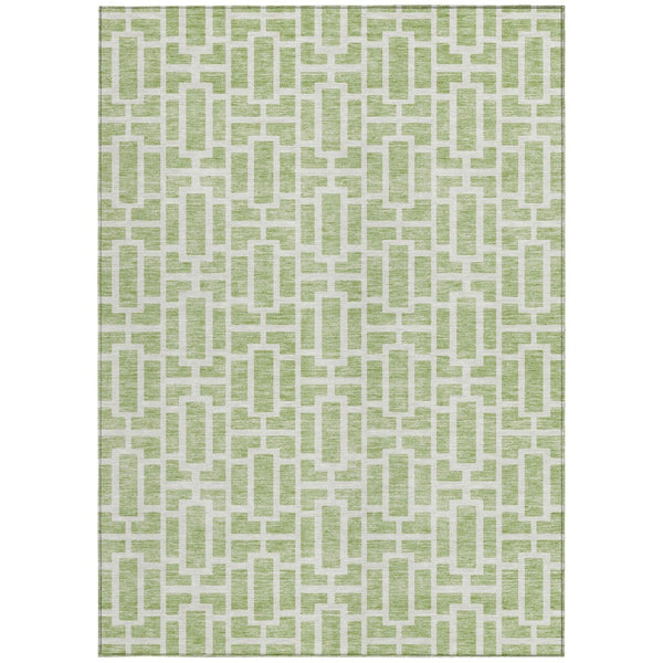 Homeroots 3' Artichoke Green And Ivory Geometric Washable Area Rug For Indoor And Outdoor Spaces 9' X 12' Polyester 594825