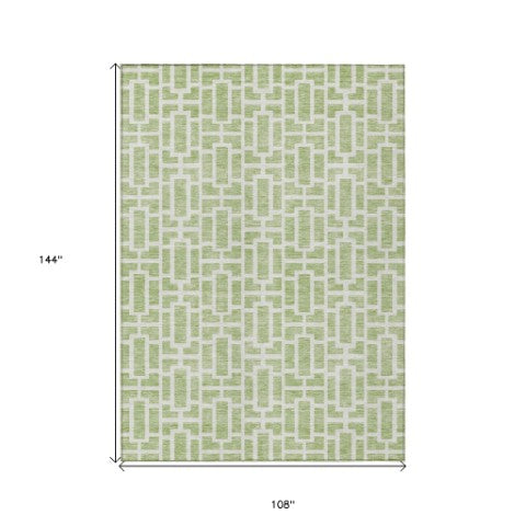 Homeroots 3' Artichoke Green And Ivory Geometric Washable Area Rug For Indoor And Outdoor Spaces 9' X 12' Polyester 594825