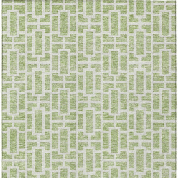 Homeroots 3' Artichoke Green And Ivory Geometric Washable Area Rug For Indoor And Outdoor Spaces 9' X 12' Polyester 594825