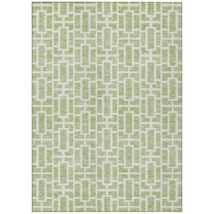 HomeRoots 5' Stylish Artichoke Green and Ivory Geometric Washable Area Rug for Indoor and Outdoor Spaces 10' X 14' 594826