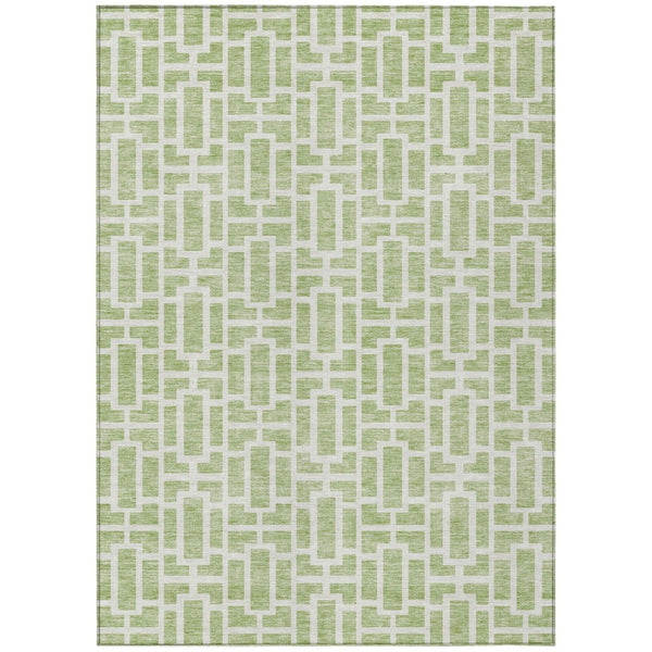 HomeRoots 5' Stylish Artichoke Green and Ivory Geometric Washable Area Rug for Indoor and Outdoor Spaces 10' X 14' 594826