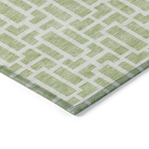 Homeroots 3' Artichoke Green And Ivory Geometric Washable Area Rug For Indoor And Outdoor Spaces 10' X 14' Polyester 594826