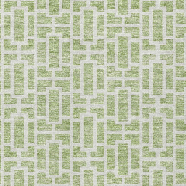 Homeroots 3' Artichoke Green And Ivory Geometric Washable Area Rug For Indoor And Outdoor Spaces 10' X 14' Polyester 594826