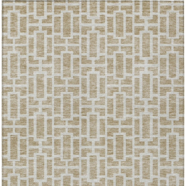 Homeroots 3' Artichoke Green And Ivory Geometric Washable Area Rug For Indoor And Outdoor Spaces 5' X 8' Polyester 594828