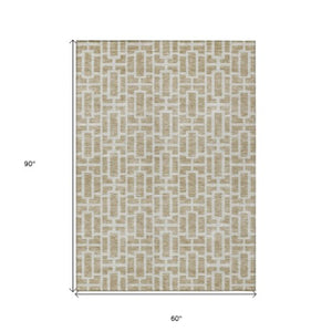 Homeroots 3' Artichoke Green And Ivory Geometric Washable Area Rug For Indoor And Outdoor Spaces 5' X 8' Polyester 594828