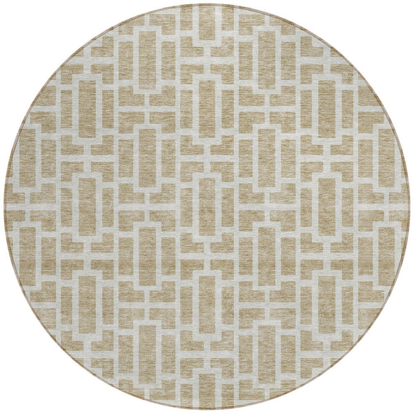 Homeroots 3' Artichoke Green And Ivory Geometric Washable Area Rug For Indoor And Outdoor Spaces 8' Round Polyester 594829