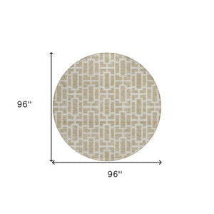 Homeroots 3' Artichoke Green And Ivory Geometric Washable Area Rug For Indoor And Outdoor Spaces 8' Round Polyester 594829