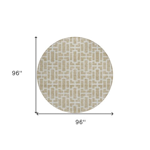 Homeroots 3' Artichoke Green And Ivory Geometric Washable Area Rug For Indoor And Outdoor Spaces 8' Round Polyester 594829