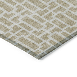 Homeroots 3' Artichoke Green And Ivory Geometric Washable Area Rug For Indoor And Outdoor Spaces 8' X 10' Polyester 594830
