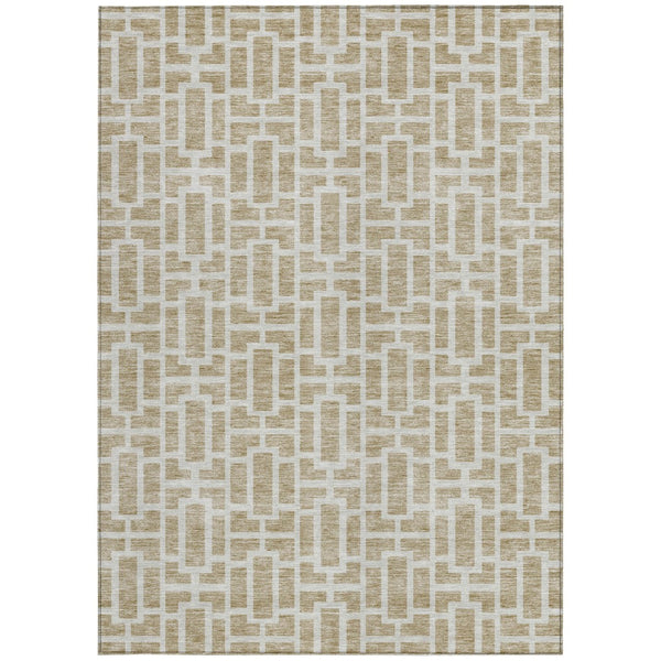 Homeroots 3' Artichoke Green And Ivory Geometric Washable Area Rug For Indoor And Outdoor Spaces 8' X 10' Polyester 594830