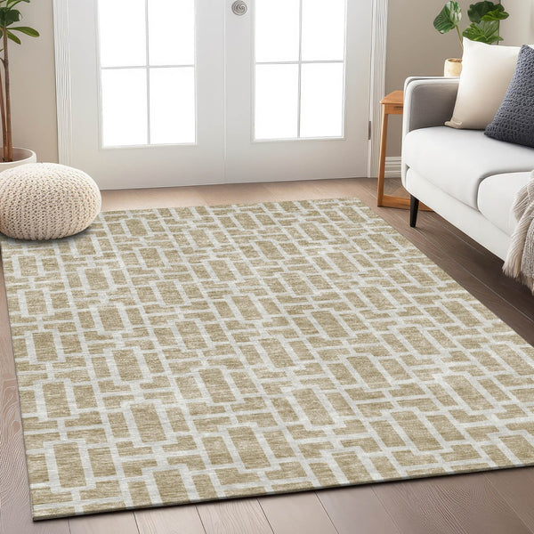 Homeroots 3' Artichoke Green And Ivory Geometric Washable Area Rug For Indoor And Outdoor Spaces 8' X 10' Polyester 594830