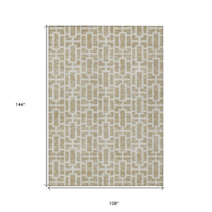 Homeroots 3' Artichoke Green And Ivory Geometric Washable Area Rug For Indoor And Outdoor Spaces 9' X 12' Polyester 594831
