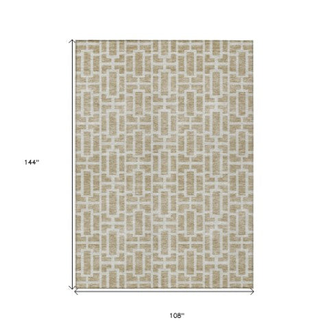 Homeroots 3' Artichoke Green And Ivory Geometric Washable Area Rug For Indoor And Outdoor Spaces 9' X 12' Polyester 594831