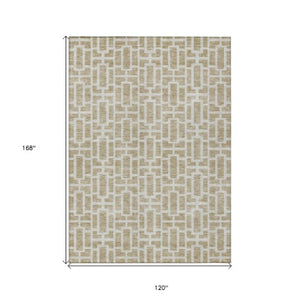 Homeroots 3' Artichoke Green And Ivory Geometric Washable Area Rug For Indoor And Outdoor Spaces 10' X 14' Polyester 594832