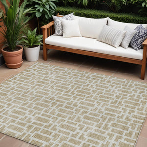 Homeroots 3' Artichoke Green And Ivory Geometric Washable Area Rug For Indoor And Outdoor Spaces 10' X 14' Polyester 594832