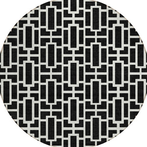 Homeroots 3' Artichoke Green And Ivory Geometric Washable Area Rug For Indoor And Outdoor Spaces 8' Round Polyester 594835