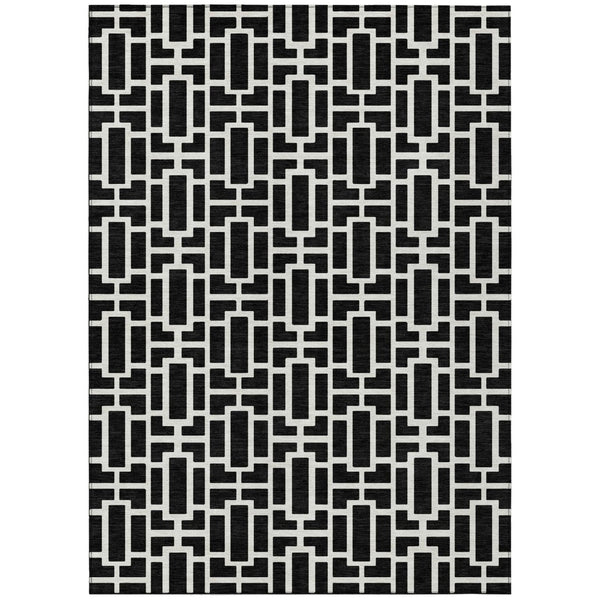HomeRoots 9' X 12' Black & Ivory Geometric Area Rug – Stylish, Durable, Washable for Indoor & Outdoor Use! 594837