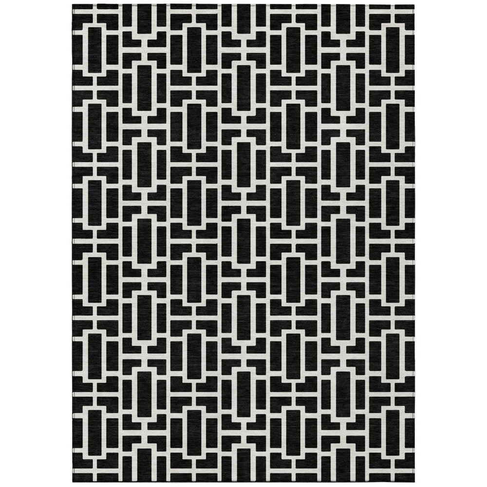HomeRoots 5' Black and Ivory Geometric Area Rug – Stylish, Washable, and Durable for Indoor and Outdoor Use 10' X 14' 594838