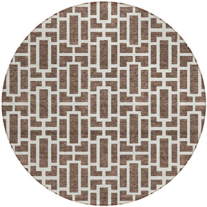 Homeroots 3' Artichoke Green And Ivory Geometric Washable Area Rug For Indoor And Outdoor Spaces 8' Round Polyester 594841