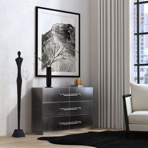 Butler Specialty Butler Allman 48" Rectangular Leather Accent Chest, Silver‑Gray 3 Drawers, Acrylic Pulls, 48W 5948435