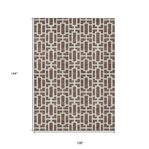 Homeroots 3' Artichoke Green And Ivory Geometric Washable Area Rug For Indoor And Outdoor Spaces 9' X 12' Polyester 594843