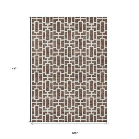 Homeroots 3' Artichoke Green And Ivory Geometric Washable Area Rug For Indoor And Outdoor Spaces 9' X 12' Polyester 594843