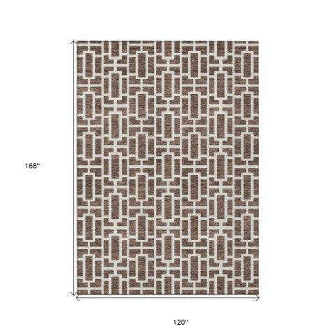 Homeroots 3' Artichoke Green And Ivory Geometric Washable Area Rug For Indoor And Outdoor Spaces 10' X 14' Polyester 594844