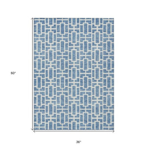 Homeroots 3' Artichoke Green And Ivory Geometric Washable Area Rug For Indoor And Outdoor Spaces 3' X 5' Polyester 594845