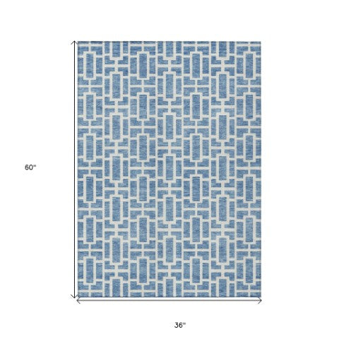 Homeroots 3' Artichoke Green And Ivory Geometric Washable Area Rug For Indoor And Outdoor Spaces 3' X 5' Polyester 594845