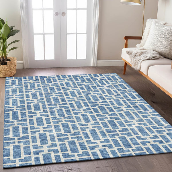 Homeroots 3' Artichoke Green And Ivory Geometric Washable Area Rug For Indoor And Outdoor Spaces 3' X 5' Polyester 594845