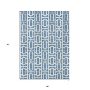 Homeroots 3' Artichoke Green And Ivory Geometric Washable Area Rug For Indoor And Outdoor Spaces 5' X 8' Polyester 594846