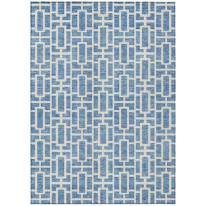 HomeRoots 5' Denim Blue and Ivory Geometric Area Rug - Stylish, Washable Indoor/Outdoor Rug for Every Space 5' X 8' 594846