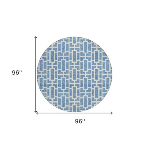 Homeroots 3' Artichoke Green And Ivory Geometric Washable Area Rug For Indoor And Outdoor Spaces 8' Round Polyester 594847