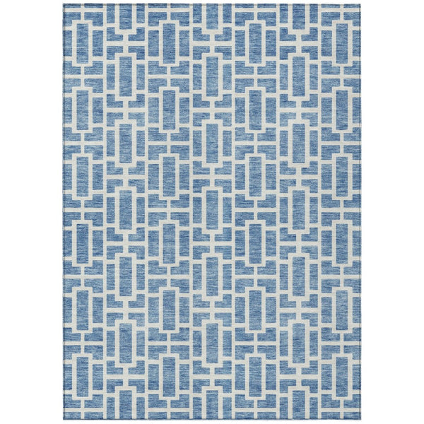 HomeRoots 5' Denim Blue and Ivory Geometric Area Rug - Stylish, Washable Indoor/Outdoor Rug for Every Space 8' X 10' 594848
