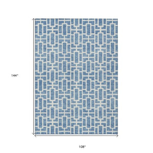 Homeroots 3' Artichoke Green And Ivory Geometric Washable Area Rug For Indoor And Outdoor Spaces 9' X 12' Polyester 594849