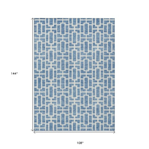 Homeroots 3' Artichoke Green And Ivory Geometric Washable Area Rug For Indoor And Outdoor Spaces 9' X 12' Polyester 594849