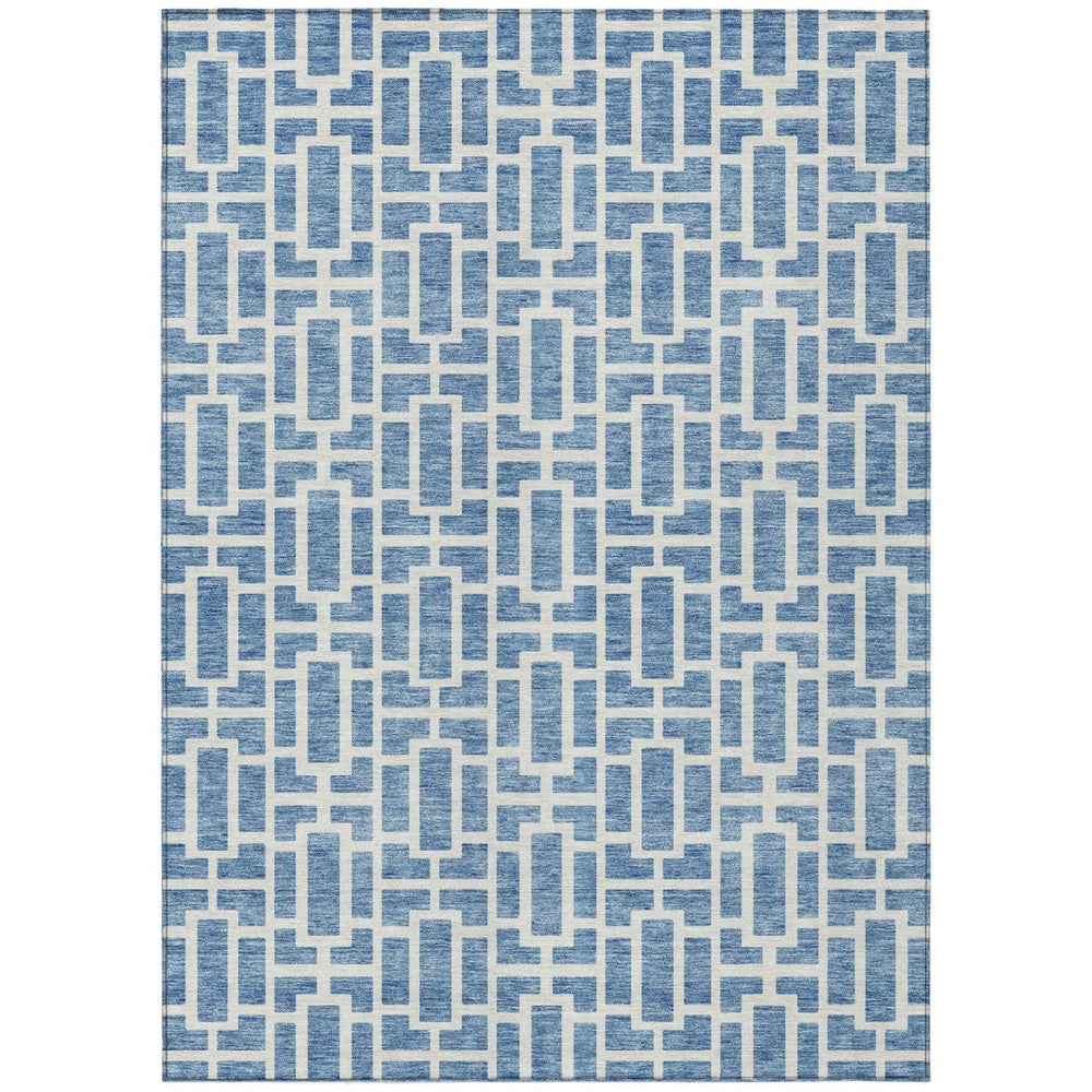 HomeRoots 9' X 12' Denim Blue & Ivory Geometric Area Rug - Durable, Washable, Perfect for Indoor & Outdoor Use! 594849