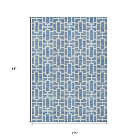 Homeroots 3' Artichoke Green And Ivory Geometric Washable Area Rug For Indoor And Outdoor Spaces 10' X 14' Polyester 594850