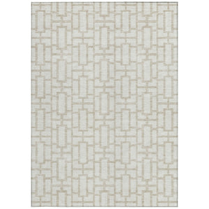 Homeroots 3' Artichoke Green And Ivory Geometric Washable Area Rug For Indoor And Outdoor Spaces 3' X 5' Polyester 594851