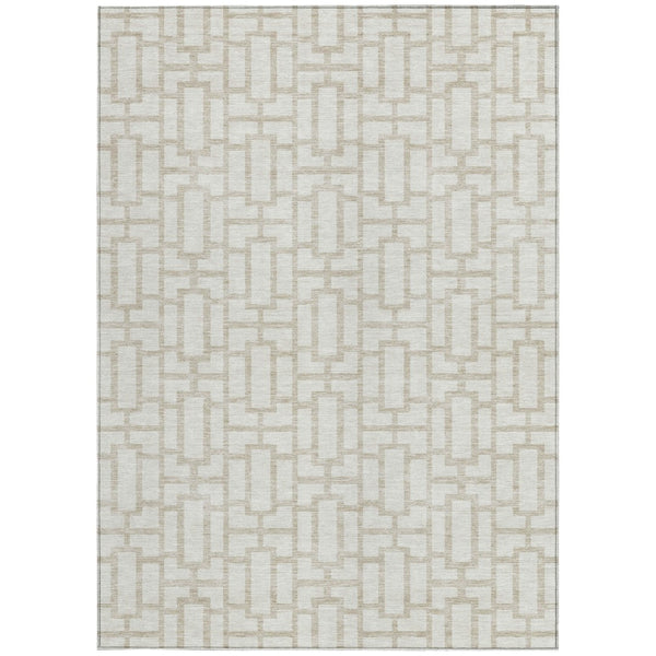 Homeroots 3' Artichoke Green And Ivory Geometric Washable Area Rug For Indoor And Outdoor Spaces 3' X 5' Polyester 594851