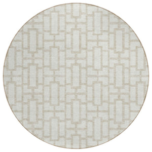 HomeRoots 5' Stylish Ivory and Beige Geometric Area Rug - Machine Washable for Indoor and Outdoor Use 8' Round 594853
