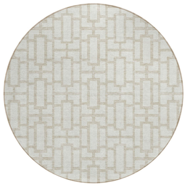 HomeRoots 5' Stylish Ivory and Beige Geometric Area Rug - Machine Washable for Indoor and Outdoor Use 8' Round 594853