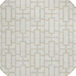 Homeroots 3' Artichoke Green And Ivory Geometric Washable Area Rug For Indoor And Outdoor Spaces 8' Round Polyester 594853