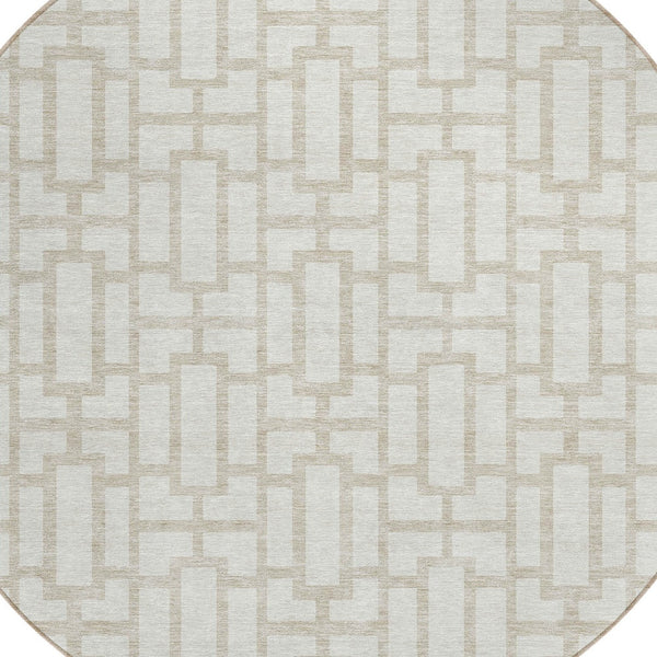 Homeroots 3' Artichoke Green And Ivory Geometric Washable Area Rug For Indoor And Outdoor Spaces 8' Round Polyester 594853