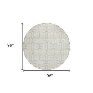 Homeroots 3' Artichoke Green And Ivory Geometric Washable Area Rug For Indoor And Outdoor Spaces 8' Round Polyester 594853