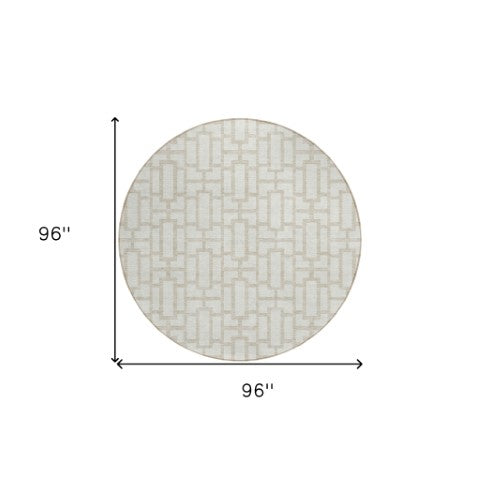 Homeroots 3' Artichoke Green And Ivory Geometric Washable Area Rug For Indoor And Outdoor Spaces 8' Round Polyester 594853