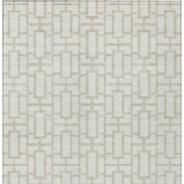 Homeroots 3' Artichoke Green And Ivory Geometric Washable Area Rug For Indoor And Outdoor Spaces 8' X 10' Polyester 594854